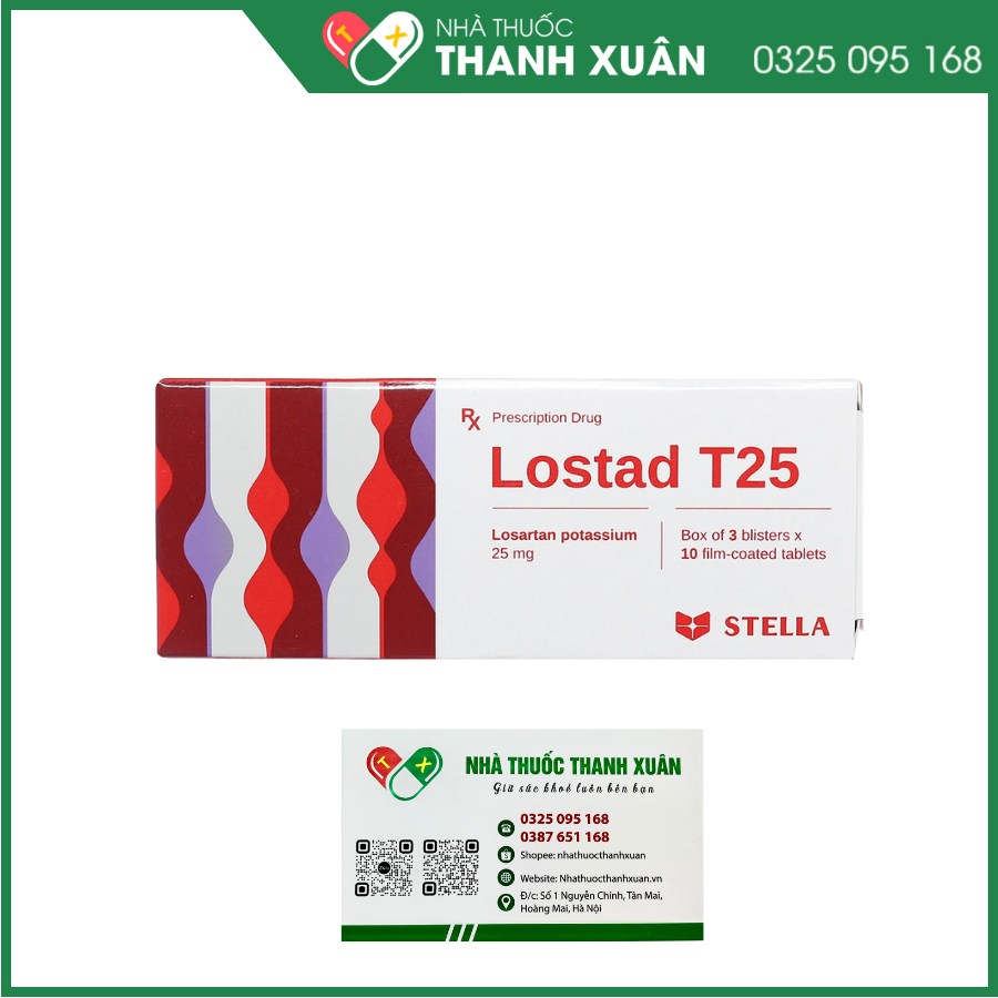 Lostad T25 điều trị tăng huyết áp, suy tim, nhồi máu cơ tim